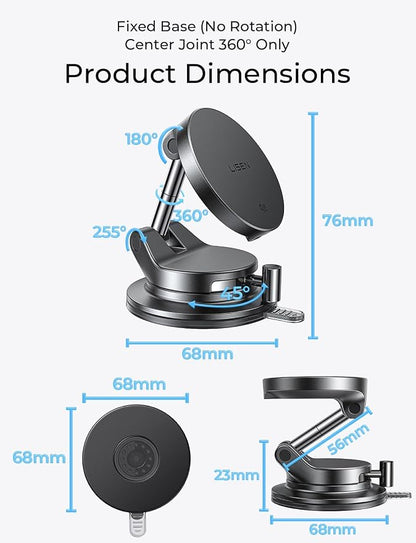 LISEN Qi2.2 25W Magsafe Car Mount Charger,[More Stable & Faster Charging] Suction Cup Phone Mount, Wireless Car Charger 25W for iPhone 17 16 Samsung Galaxy S26 Ultra,15W for iPhone 17e 15 14 13 12