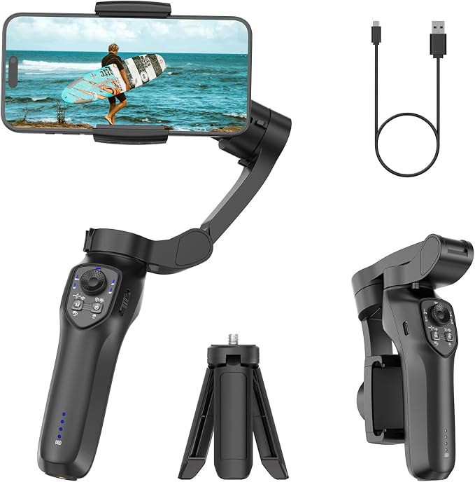 COMITOK L7C Pro, Gimbal stabilizer for iPhone, Phone Stabilizer for Video Recording with Face/Object Tracking, 3-Axis Gimbal for Android & iPhone 15 Pro Max, Foldable Phone Gimbal Vlog Recording