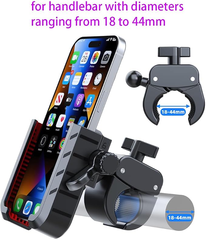 Bike Phone Holder Universal One-hand Operation Bicycle Motorcycle Mobile Phone Mount for iPone 17 16 15 14 13 12, 4.7-7" Smartphone Shockproof & Camera Friendly