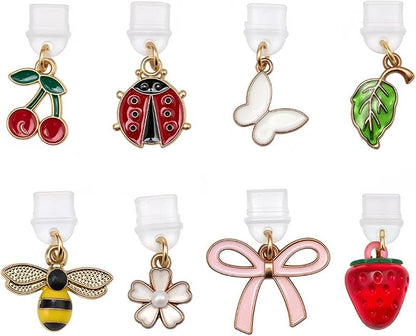 8Pcs Charms for Kindle E-Reader Fruit Insect Leaf Bow Butterfly Dust Plug Charm Compatible with Phone Type C Charging Ports Gift for Book Lover Readers Men Women Teachers Students