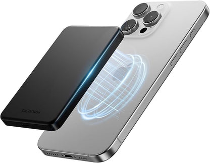 10,000mAh for MagSafe Power Bank Ultra Slim, Magnetic Wireless Charger with USB-C Cable, Fast Charging Portable Battery for iPhone 17/16/15/14/13/12 Series, All-Metal Design, Black