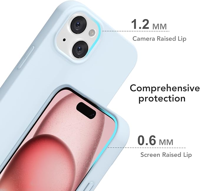 for iPhone 15 Case Silicone Compatible with Magsafe Case, Ultra Slim Thin Magnetic Phone Cases Mag Safe, Cute Soft Rubber Gel TPU Matte Plain Wireless Charging Cover for Women, Light Blue