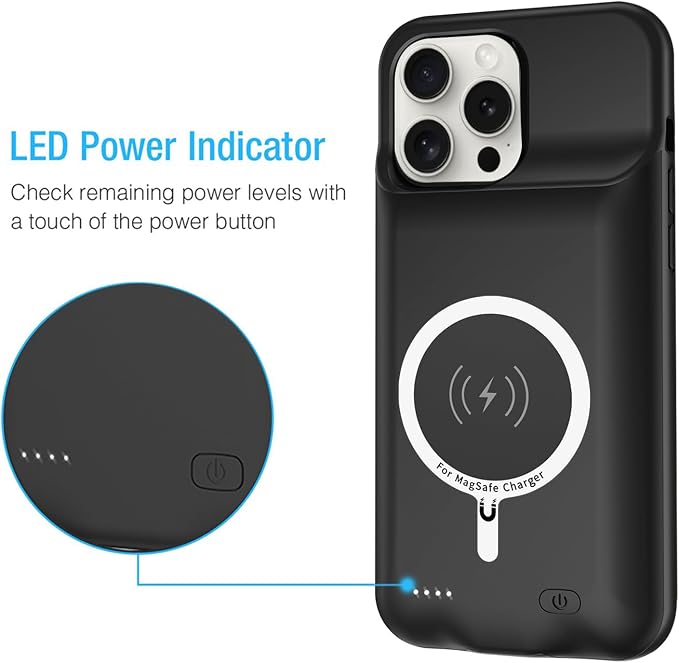Battery Case for iPhone 16 Pro Max, Enhanced 12000mAh Portable Protective Wireless Charging Case Support Carplay Compatible with iPhone 16 Pro Max (6.9 inch) Rechargeable Battery Charger Cover(Black)
