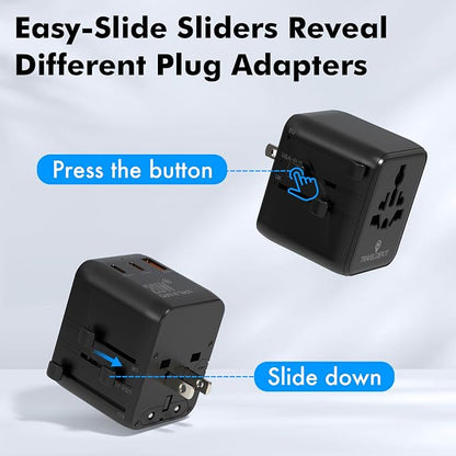 TRAVEL DEPOT Universal Travel Adapter w/USB Ports, GaN All in One Worldwide Plug Adapter, International Power Converter for All Devices, Wall Charger AC Power Type C Charging Ports for USA EU UK AUS