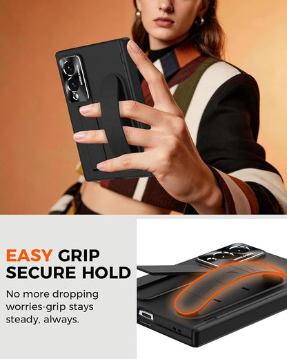 NINKI Wrist Strap for Samsung Galaxy Z Fold 8 Case with Kickstand & Screen Protection, Shock-Absorption Hinge Protector for Galaxy Z Fold 8 Phone Case with Handle for Samsung Z Fold 8 Cover Mens Black