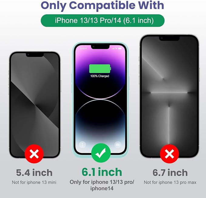Feob Battery Case for iPhone 13/13 Pro/14,[2025 Upgraded] 7500 mAh Ultra-Slim Portable Extended Charger Cover for iPhone 13/13 Pro/14 Charging Case (6.1 Inch)-Green