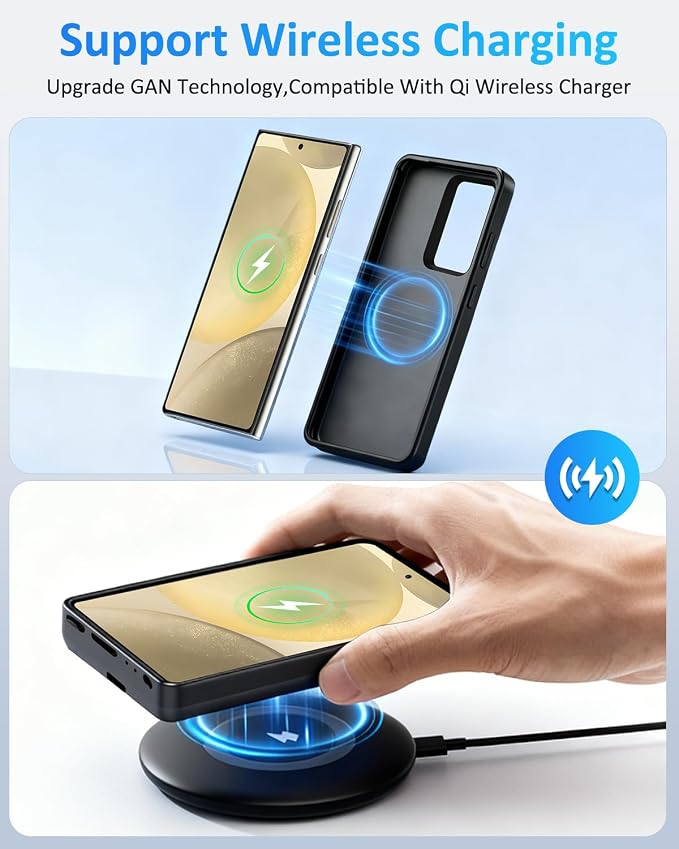 Battery Case for Samsung Galaxy S24, 10000mAh Magnetic Rechargeable Extended Charge QI Wireless Charging Case, Portable Protective Power Bank for Galaxy S24(6.2") - Black