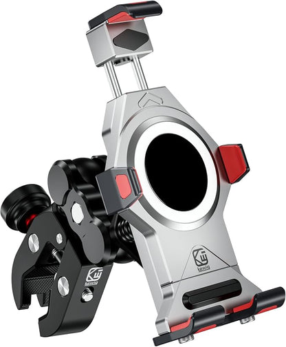 BRCOVAN Anti-Theft Aluminum Alloy Motorcycle Phone Mount Holder with Vibration Dampener & Secure Lock, Adjustable Bike Handlebar Cellphone Mount for Bicycle Scooter ATV UTV, Fit 4.7''-7.2'' Smartphone