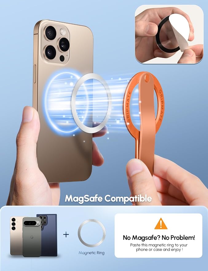 for MagSafe Phone Grip for iPhone - Magnetic Phone Ring Holder Detachable for iPhone 17 Pro Max - Comfortable Finger Phone Loop Grip for Apple 16/15/14/13/12,Cosmic Orange