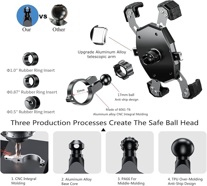 Kewig Motorcycle Phone Mount with Qi 15W Wireless Charger & USB C 20W Fast Charging Port, One-Push Automatically Lock & Quick Release Handlebar Phone Holder for 4.0-6.9" Phone