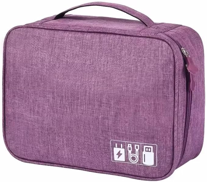 CARIGO Portable Electronics Organizer Bag, Double Layer Travel Gadget Organizer, Waterproof Digital Storage Case for Cables, Chargers, USB, SD Cards, Power Bank (Purple)