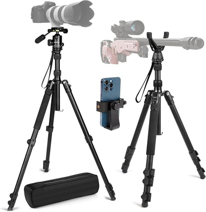 68" Ball Head Camera Tripod & Monopods, 360° Smooth Rotation V-Yoke Rifle Shooting Tripod & Hunting Stick, Heavy Duty Tripod for Camera and Outdoor Hunting with 16.5" Min Size and Carry Bag