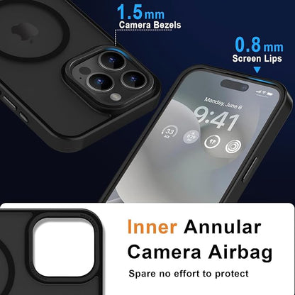 MOCCA Strong Magnetic for iPhone 15 Pro Max Case, [Compatible with Magsafe][13FT Military Drop Protection] Slim Translucent Matte Shockproof Case for iPhone 15 ProMax Case 6.7'', Black