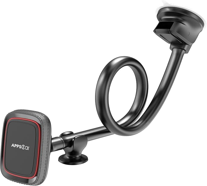 APPS2Car Magnetic Phone Holder for Car, Anti-Shake Windshield Phone Mount for Truck [Flexible Long Arm], Gooseneck Cell Phone Car Mount [6 Strong Magnets] Fit for iPhone & Android Smartphones