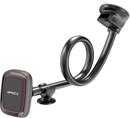 APPS2Car Magnetic Phone Holder for Car, Anti-Shake Windshield Phone Mount for Truck [Flexible Long Arm], Gooseneck Cell Phone Car Mount [6 Strong Magnets] Fit for iPhone & Android Smartphones