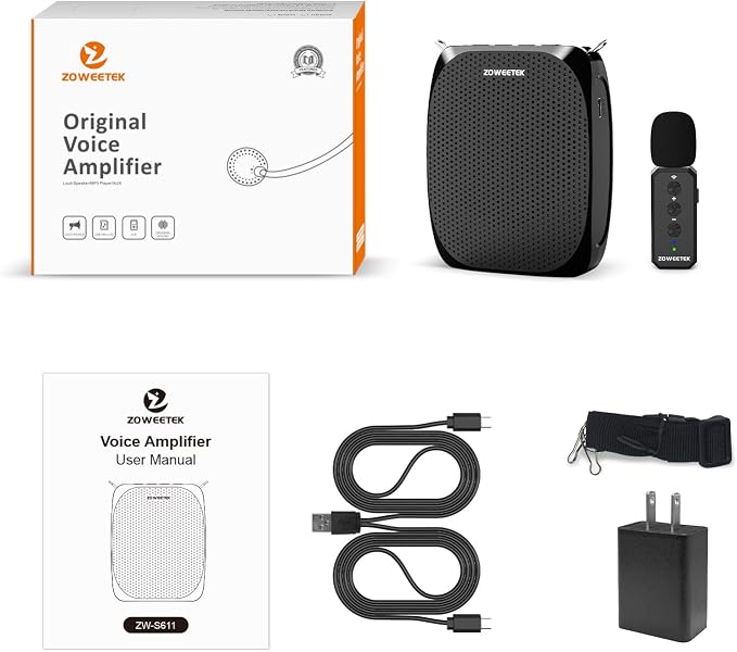 ZOWEETEK Voice Amplifier with Wireless Lavalier Lapel Microphone for Teachers,2025 New Personal Microphone System,Portable Speaker Clip On Microphone,Mini Voice Amplifier for Speech, Meeting,Yoga