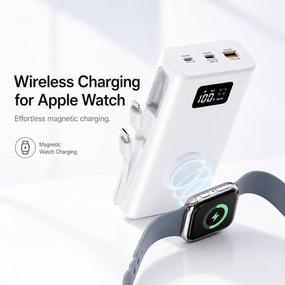 PZOZ 20000mAh Portable Charger with Apple Watch Charger, 45W PD Fast Charging Power Bank, Built-in USB-C Cable and Lightning Adapter, LED Display Portable Battery Pack for iPhone, iPad and Travel