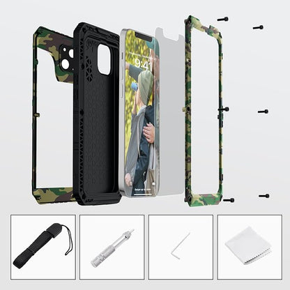 Mitywah Waterproof Case for iPhone 14 Plus, Heavy Duty Shockproof Case with Built-in Screen Protector, Full Body Underwater Protective Metal Case 6.7 inch, Camouflage