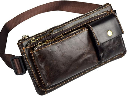 KPYWZER Vintage Leather Waist Bag Fanny Pack for Men Women Hip Bum Bag Belt Slim Cell Phone Purse Wallet Retro Crossbody Sling Pouch Brown