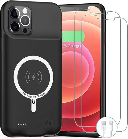 iPhone 12/12 Pro Battery Case, Upgraded 10000mAh Rechargeable Portable Charging Case with Wireless Charging Compatibility for iPhone 12/12 Pro (6.1 inch) with Carplay Battery Pack Charger Case (Black)