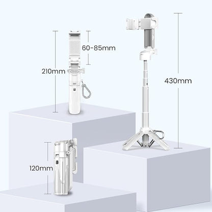 Portable Selfie Stick Tripod with Dual Fill Lights & Bluetooth Remote – 3-in-1 Pocket Size Phone Tripod with 2 Cold Shoe Mounts for iPhone Android – Mini Video Stand for Live Streaming