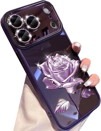 for iPhone 17 Pro Max Fairy Rose Clear Case, Cute Flower Floral with Glitter Bling Sparkly Camera Lens Protector TPU Bumper Shockproof Women Girls Phone Case for iPhone 17 Pro Max 6.9",Purple