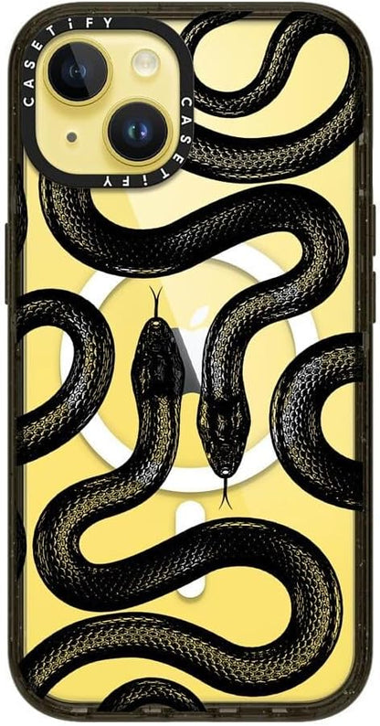 CASETiFY Impact iPhone 14 Case [4X Military Grade Drop Tested / 8.2ft Drop Protection/Compatible with Magsafe] - Black Kingsnake - Glossy Black