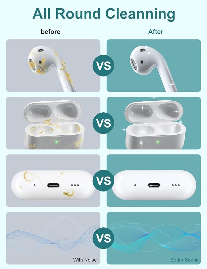 2 Pack Cleaner Kit for Airpods Pro 4 3 2 1, Multi-Function Cleaning Pen Tool with Soft Brush Flocking Sponge for Wireless Earbuds Bluetooth Headphone iPhone Electronics