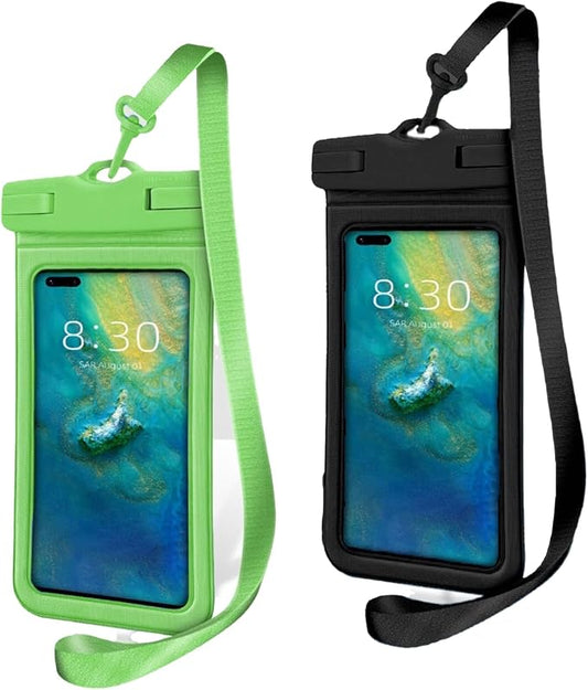 IPX8 Waterproof Phone Case (2-Pack) - Universal Waterproof Bag for iPhone, Samsung, Pixel up to 7” | Clear Touchscreen for Swimming, Snorkeling, Kayaking & Beach (Jungle Green and Shadow Black)