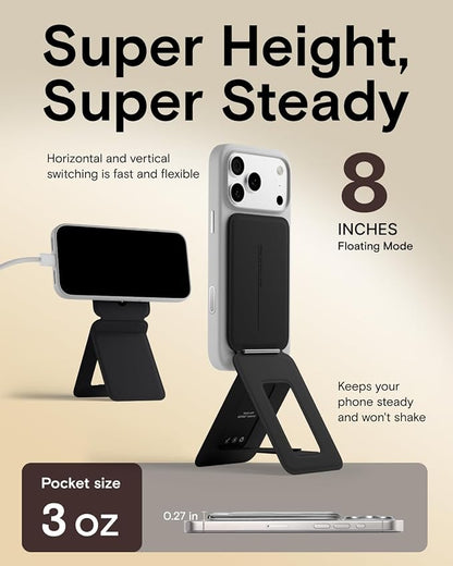 MOFT Phone Stand, Magnetic Phone Tripod Stand Stain-Resistant MOVAS Leather & Angle Adjustment & Strong Magnets Tripod for iPhone 17/16/15/14/13/12 (Included Metal Ring)-Jet Black
