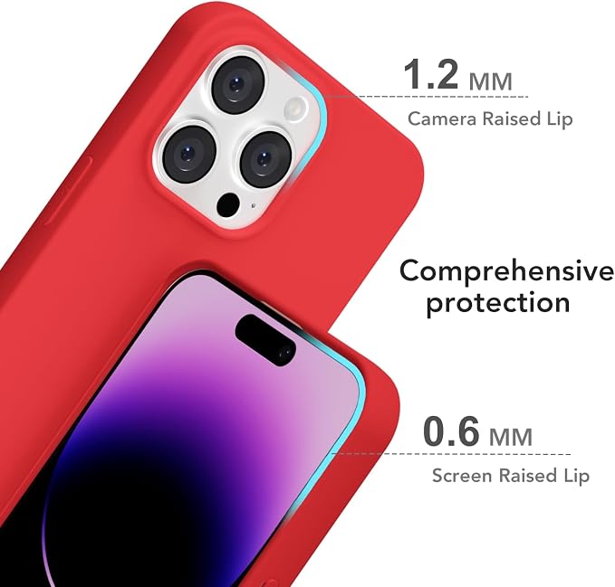 for iPhone 14 Pro Max Case Silicone Compatible with Magsafe Case, Ultra Slim Thin Magnetic Phone Cases Mag Safe, Cute Soft Rubber Gel TPU Matte Plain Wireless Charging Cover for Women, Red