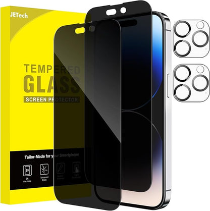 JETech Privacy Full Coverage Screen Protector for iPhone 14 Pro Max 6.7-Inch, with Camera Lens Protector, Anti-Spy Tempered Glass Film, 2-Pack Each
