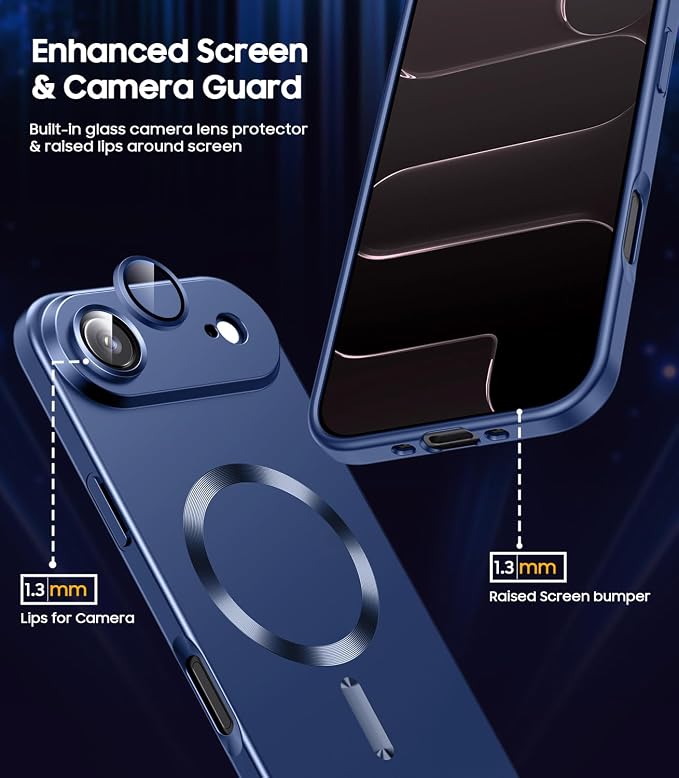 Magnetic for iPhone Air Case, Compatible with MagSafe, Built-in Camera Lens Protector, Slim Thin Soft Silicone Bumper Shockproof Metallic Luster Phone Case for iPhone 17 Air (Blue)