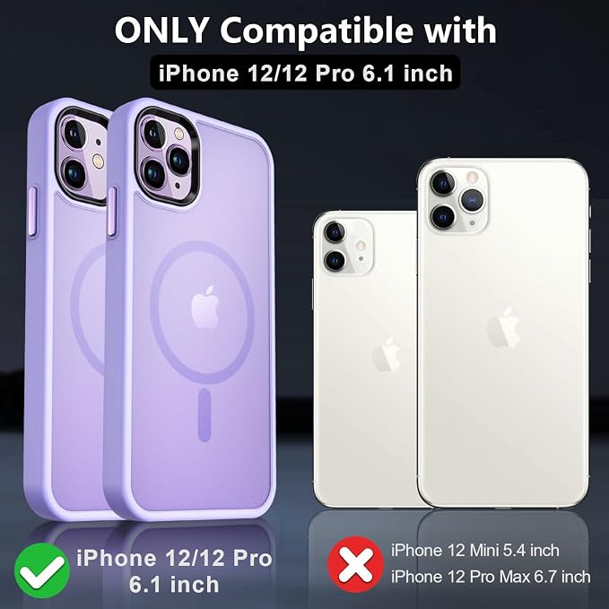 MOCCA Strong Magnetic for iPhone 12 Case/iPhone 12 Pro Case, [Compatible with Magsafe][Mil-Grade Drop Protection] Slim Shockproof Translucent Protective Phone Case for iPhone 12/12 Pro, Light Purple