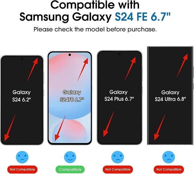 amFilm Auto-Alignment OneTouch for Samsung Galaxy S24 FE 6.7'' Screen Protector + Camera Lens Protector,Tempered Glass,30 seconds Installation, Bubble Free, Case Friendly, Anti-Scratch [2+2 Pack]