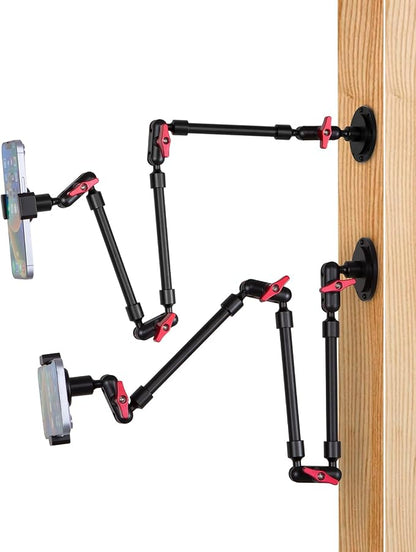 Wall Mounted Phone Holder Magic Arm 360° Rotation Adjustable Metal Base Screw in Wall Sturdy for Kitchen Bedroom Home 32 Inch Metal Phone Clip