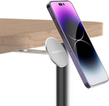 GALVANOX Magnetic Phone Holder, Fold-Away Swivel Stand Compatible with MagSafe for iPhone 12,13,14,15, 16 Pro Max | Bedroom Nightstand, Desk, Kitchen and More (Low Profile Sidemount/Under-Mount)