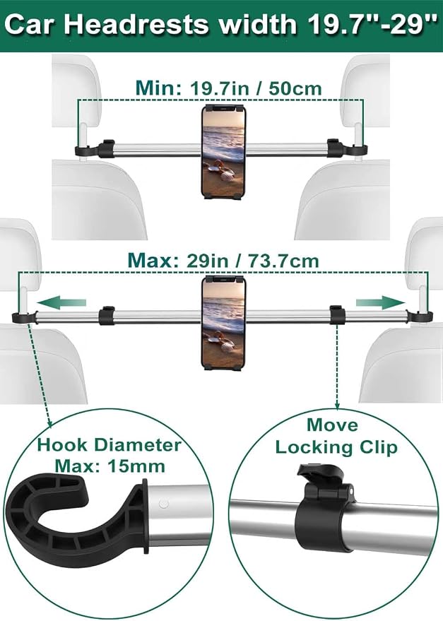 woleyi Car Tablet Mount, Headrest Tablet Holder for 4.7-13 in iPad Smartphone, Car Back Seat Between Tablets Stand for iPad Pro Air Mini, Samsung Tab, Fire HD, Long Road Trip Essentials for Kids
