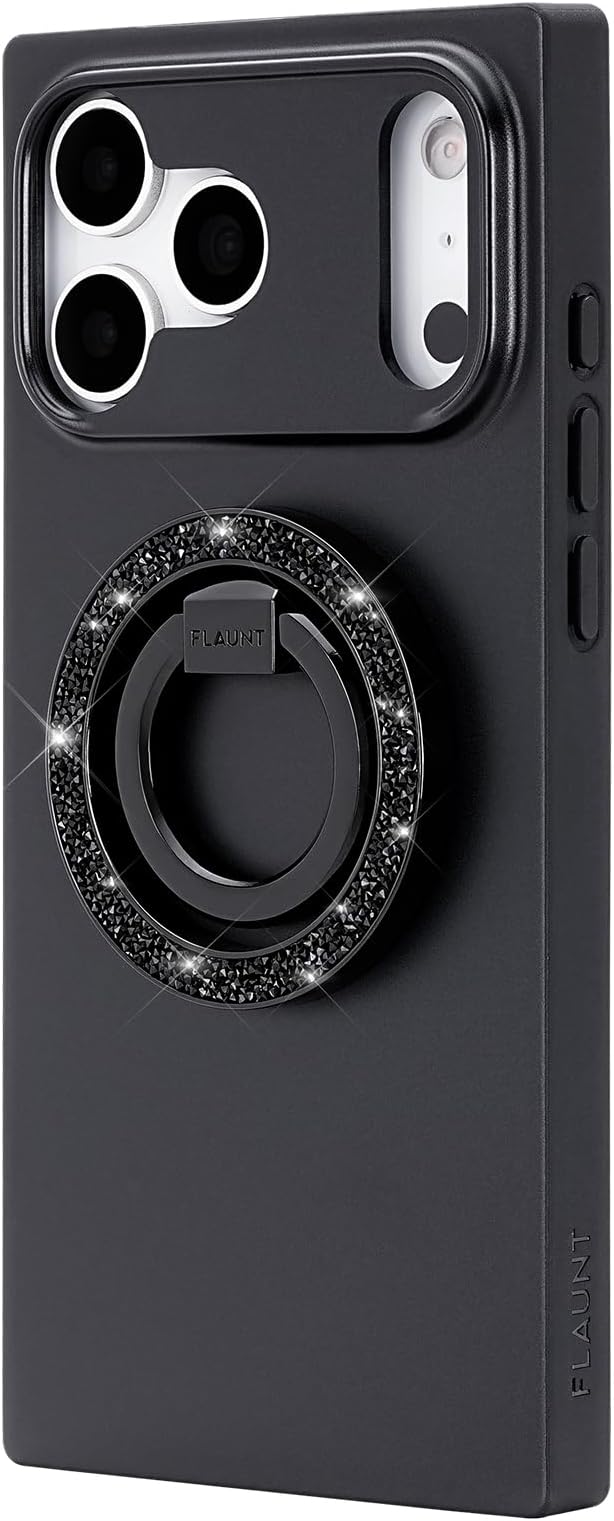 Flaunt MagSafe Ring Phone Stand - Limited Edition Magnetic Phone Grip - Slim, Collapsible Ring Holder & Stand - Detachable, 360° Rotation - Compatible with All MagSafe Cases - Black Crystal Elegance
