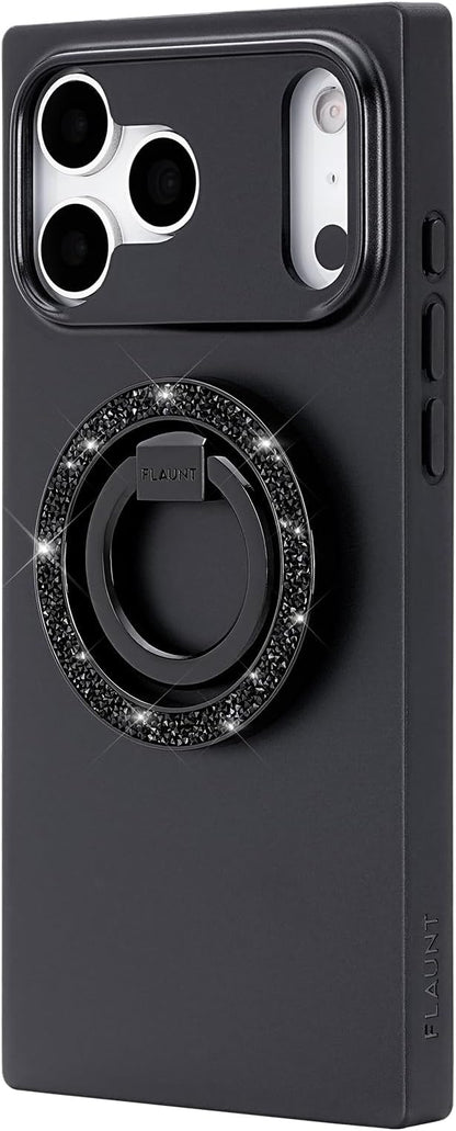 Flaunt MagSafe Ring Phone Stand - Limited Edition Magnetic Phone Grip - Slim, Collapsible Ring Holder & Stand - Detachable, 360° Rotation - Compatible with All MagSafe Cases - Black Crystal Elegance