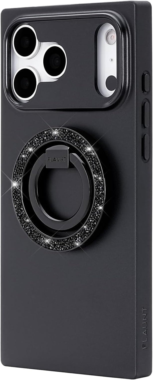 Flaunt MagSafe Ring Phone Stand - Limited Edition Magnetic Phone Grip - Slim, Collapsible Ring Holder & Stand - Detachable, 360° Rotation - Compatible with All MagSafe Cases - Black Crystal Elegance