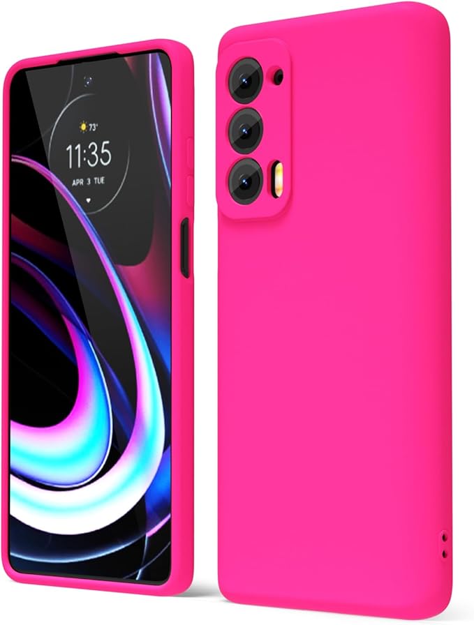oakxco for Motorola Moto Edge 2021/Edge 2021 5G UW Phone Case Liquid Silicone, Neon Bright Solid Color, Thin Slim Soft Rubber Gel Matte TPU Plain Simple Cover for Women Girl Cute, Hot Pink Fuchsia