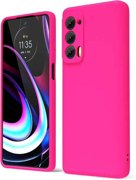 oakxco for Motorola Moto Edge 2021/Edge 2021 5G UW Phone Case Liquid Silicone, Neon Bright Solid Color, Thin Slim Soft Rubber Gel Matte TPU Plain Simple Cover for Women Girl Cute, Hot Pink Fuchsia
