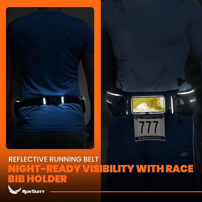 No.1 Hydration Belt by Runtasty - Premium Running Fuel Belt w/2 BPA-Free 10 oz Water Bottles, Tilt-Up Pocket w/Touchscreen-Ready Cover - Fits All iPhones, Runners Ebook & No-Bounce Design