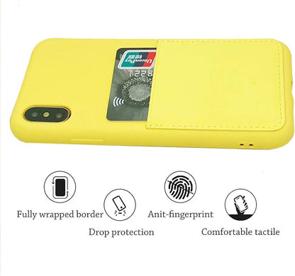 Ultra Slim Liquid Silicone Case Compatible for iPhone Xs/X 10(5.8 inch) with Card Holder Slot Ultra-Slim Thin Soft Wallet Cover Compatible for iPhone XS/X/11 with Screen Protector(Yellow)