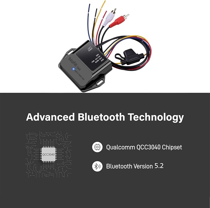 CAR Bluetooth 5.2 Receiver – aptX Adaptive, aptX HD, AAC, SBC – 12V/24V Compatible, Remote Trigger, Stereo RCA Output – Wireless A2DP Adapter for Car, Truck, Marine, Powersport Audio Systems