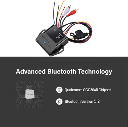 CAR Bluetooth 5.2 Receiver – aptX Adaptive, aptX HD, AAC, SBC – 12V/24V Compatible, Remote Trigger, Stereo RCA Output – Wireless A2DP Adapter for Car, Truck, Marine, Powersport Audio Systems