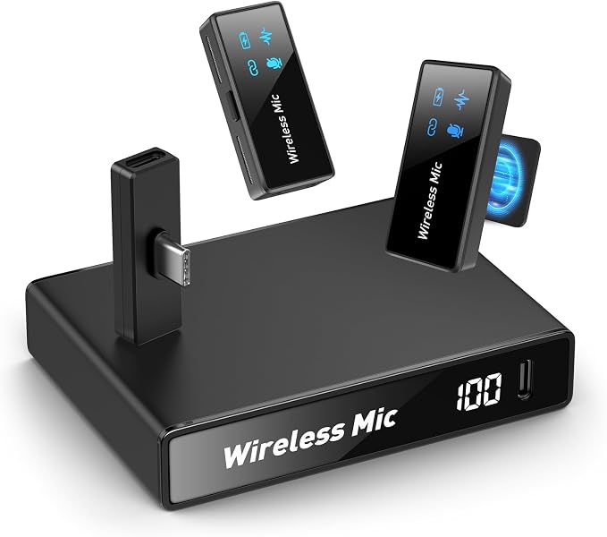 PoP voice Mini Wireless Lavalier Microphone for iPhone/Android/PC, 48kHz/24-bit High Fidelity Audio, 20m Range, Noise Cancelling, 60h Use, YouTube, Vlog, Streaming