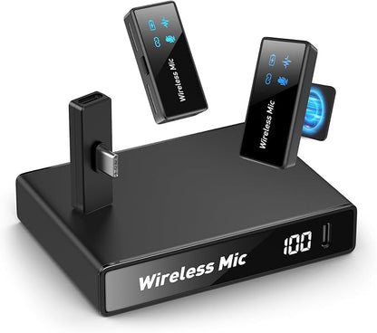 PoP voice Mini Wireless Lavalier Microphone for iPhone/Android/PC, 48kHz/24-bit High Fidelity Audio, 20m Range, Noise Cancelling, 60h Use, YouTube, Vlog, Streaming