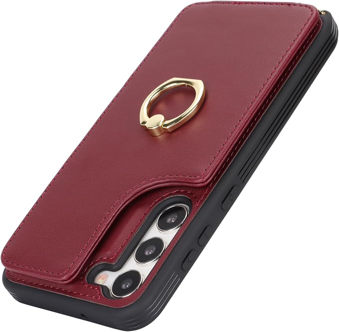 Lipvina for Samsung Galaxy S22 Case with Card Holder and Strap for Women,Crossbody Lanyard,RFID Blocking,Stand Ring Kickstand,Snap Clasp,Phone Wallet Cases 6.1 inch(Wine Red)